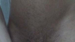 Showing the hairy cock close up