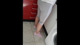 Step Mom in Leggings Stuck into Step Son Dick in Kitchen Fucking until Cum