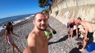 4 Cocky Guys Cum all Holes of Bitches on the Beach